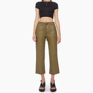 MOTHER Green The Rambler Lounger Ankle Faux Leather Pants, Size MEDIUM